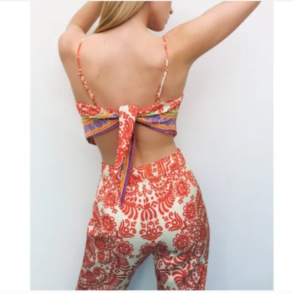 NEW Zara Satin Effect pyjama style Wide Leg Side Slit Pants in Orange, Sz S - Picture 11 of 16